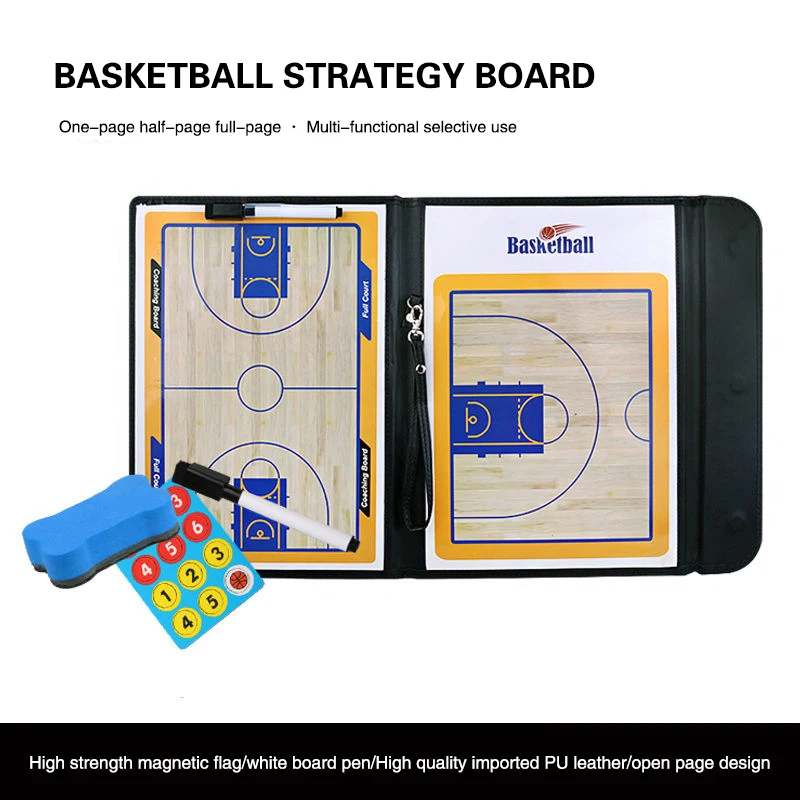 Magnetic Folding Basketball Tactical Board with Dry Erase Coaches Marker Pen Blackboard Eraser Pawns Set Portable Tactics Tools