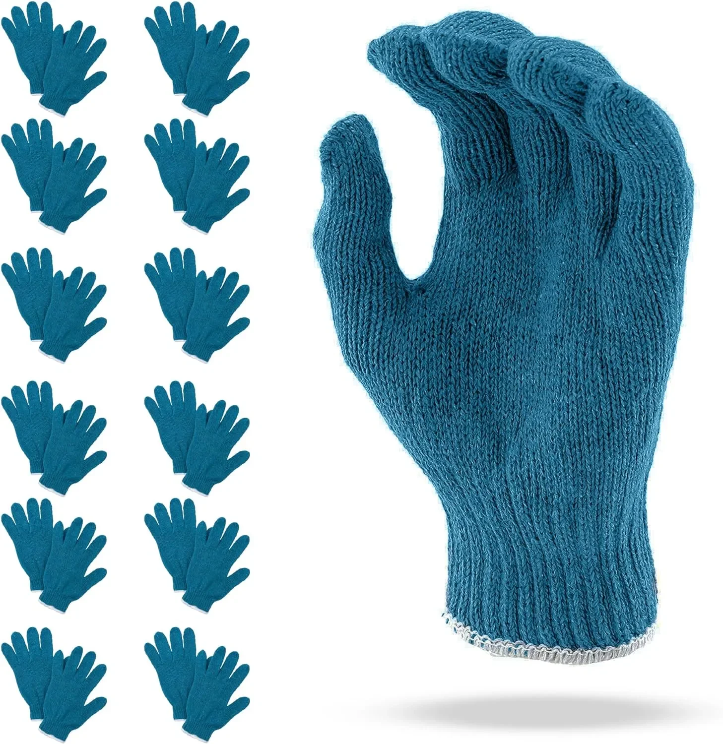 Guantes de punto azul y gris, 10 ", talla L Guantes de trabajo de algodón reutilizables para hombres y mujeres, paquete de 480, 10 Oz, transpirables, Wo