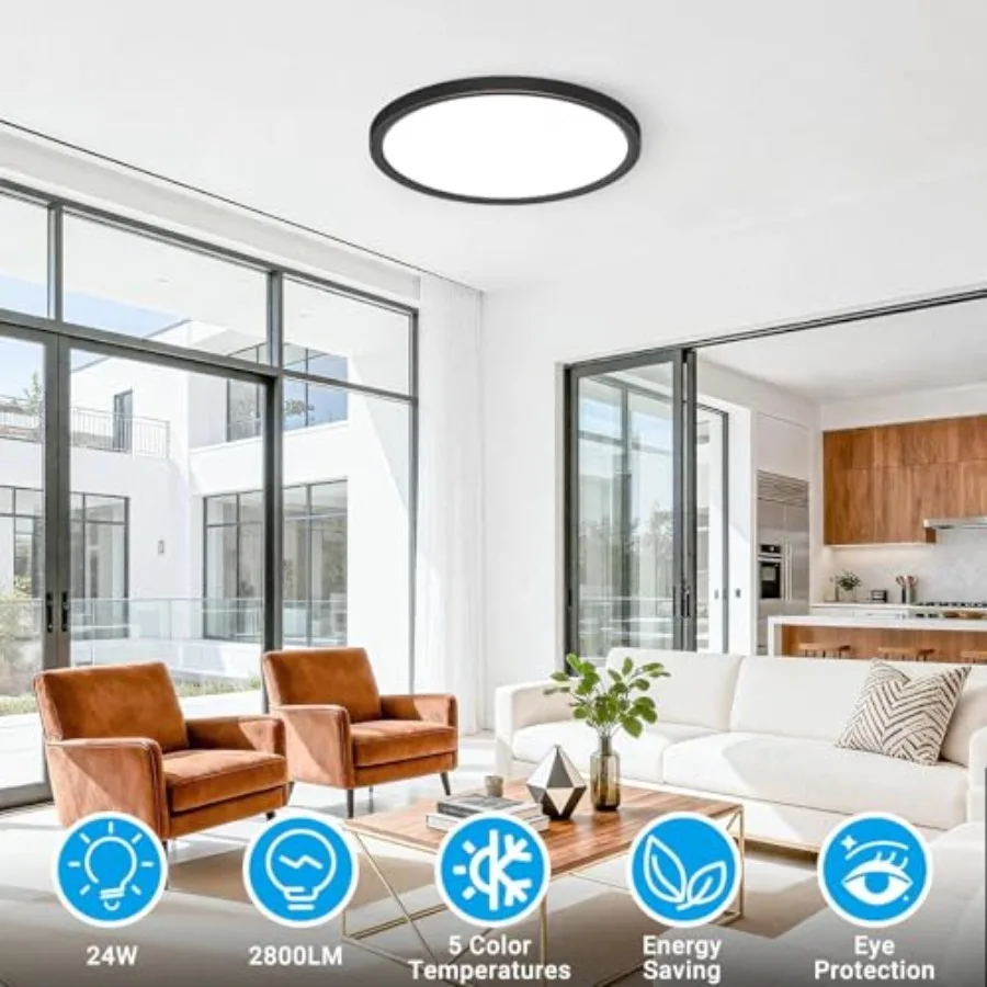 2 Pack LED Flush Mount Ceiling Light, 12Inch 24W, 3000K/3500K/4000K/5000K/6500K 5 Color Temperatures Ceiling Light Fixture for
