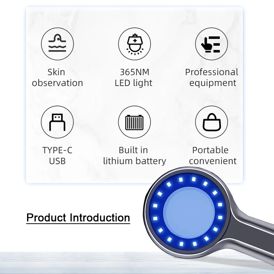 Skin Analyzer With Woods Lamp Portable Vitiligo Detector Analysis Machine LED Rechargeable Lights For Home Use Equipment