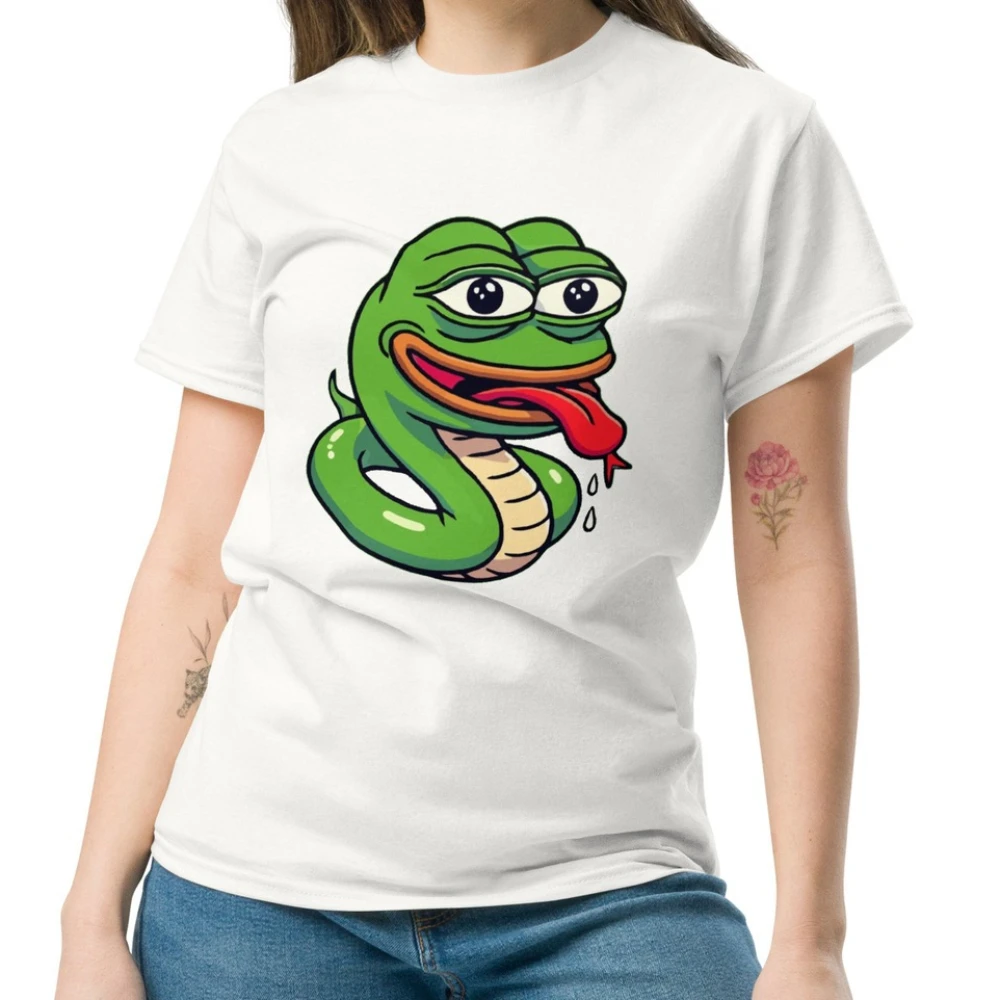 Funny Pepe The Frog Snake Meme T-shirt Unisex Casual Cotton Short Sleeve Streetwear Graphic  for Men Women Outdoors Cotton Tee