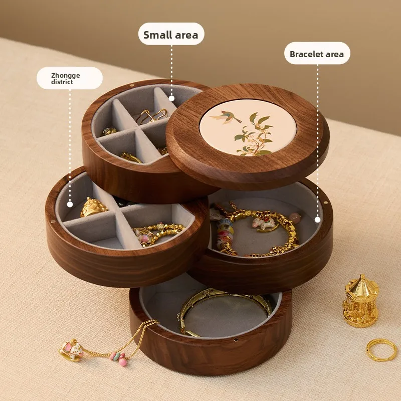 

Multi-Layer Rotating Jewelry Box, Solid Wood Luxury Storage Case, Premium Wedding Gift, Wooden Box for Gold and Accessories