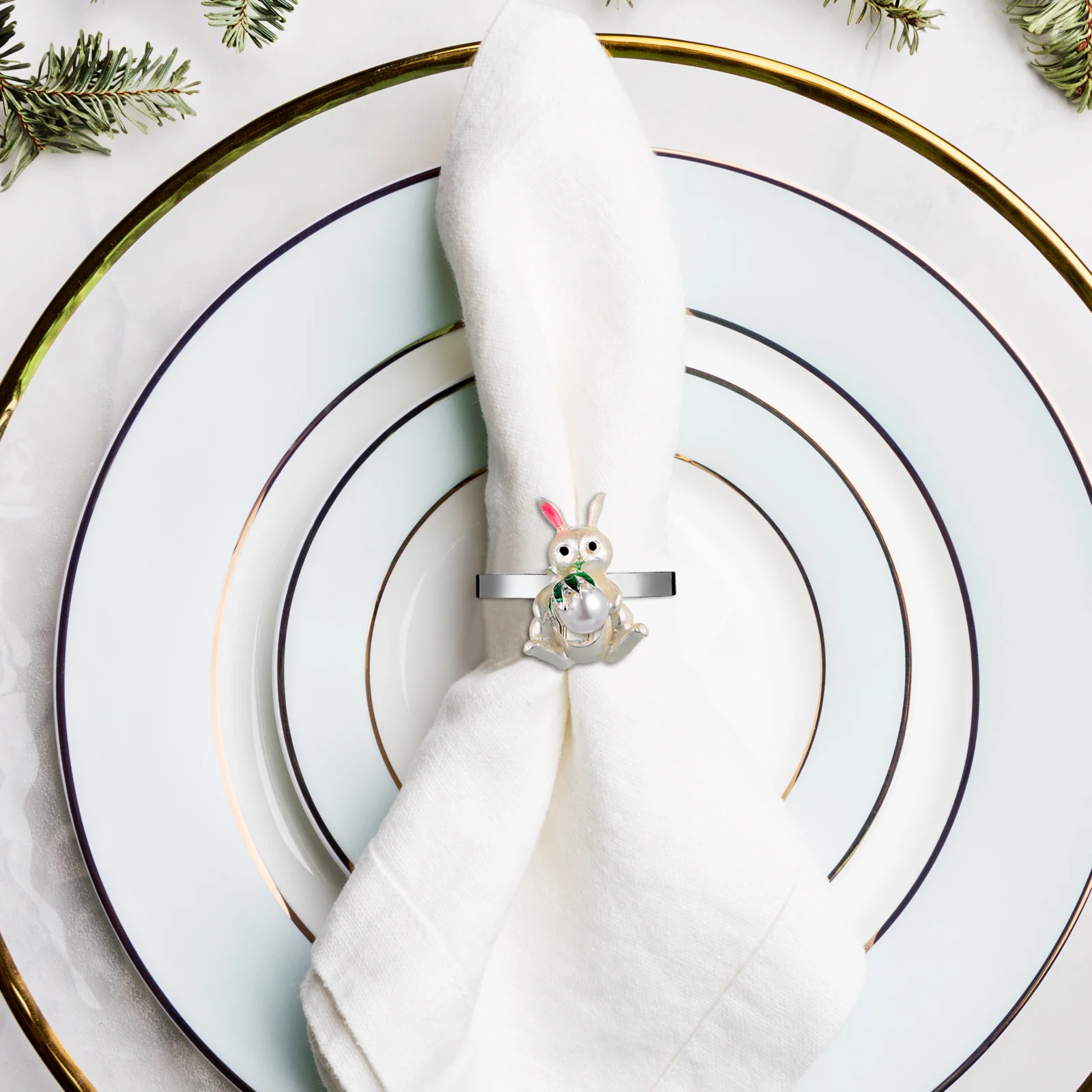 

6Pcs Alloy Napkin Rings Pearl Delicate Decorative Serviette Buckles Restaurant Party Supplies Bunny Napkin Rings