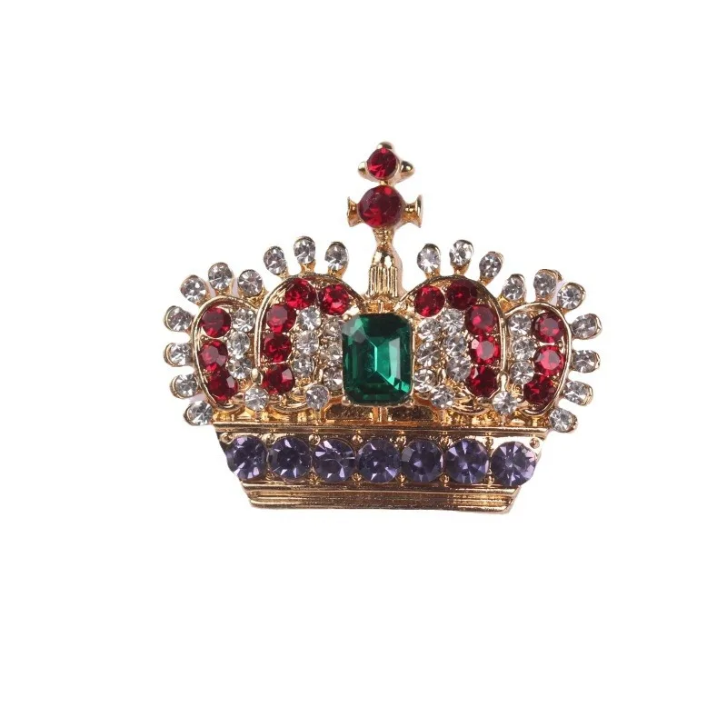 Vintage Crystal Crown Brooch Luxury Rhinestone Queen Crown Pins for Women Wedding Dress Jewelry