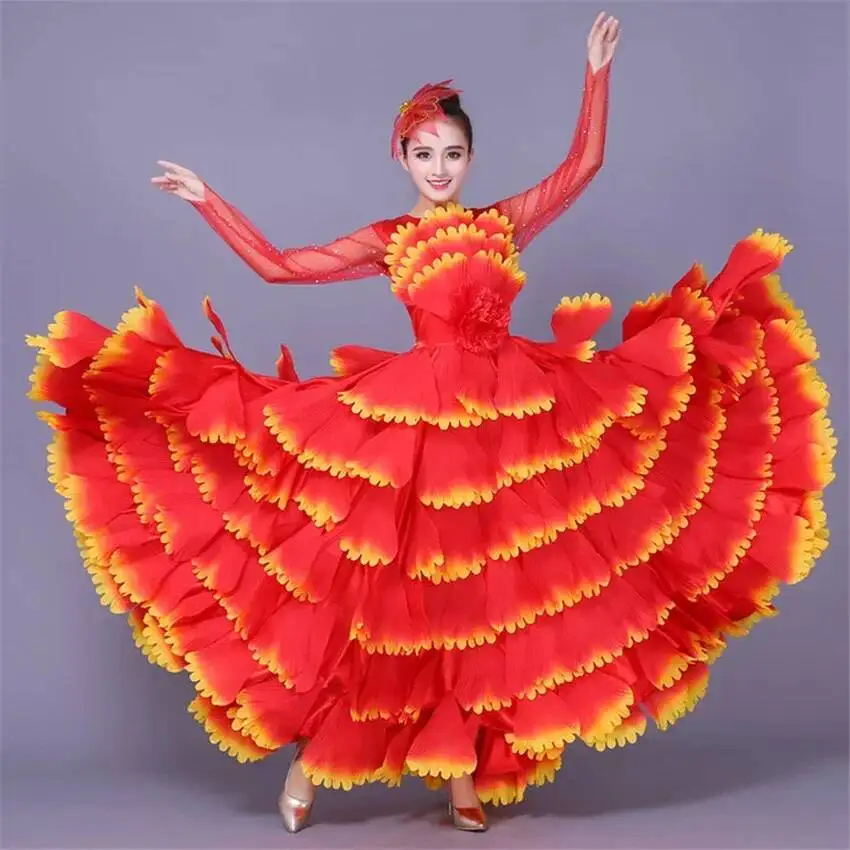 Spanish Petal New Dress Women Opening Dance Costume Bullfighting Flamengo Dress Gypsy Flamenco 360/540 Degree Performance S-3XL view 3
