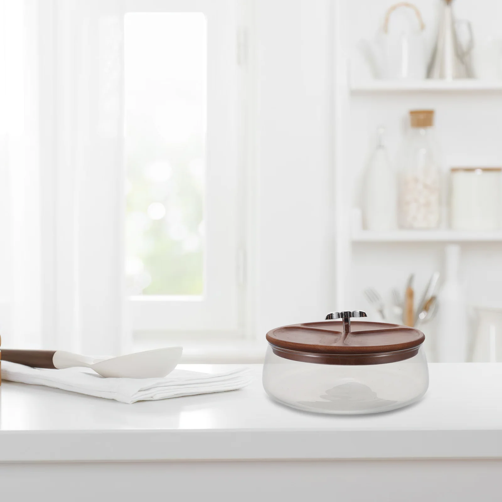 

1200Ml Snack Storage Clear Glass Fruit Bowl With Wood Lid For Kitchen Salad Nut Organization Reusable Serving Bowl Glass Food