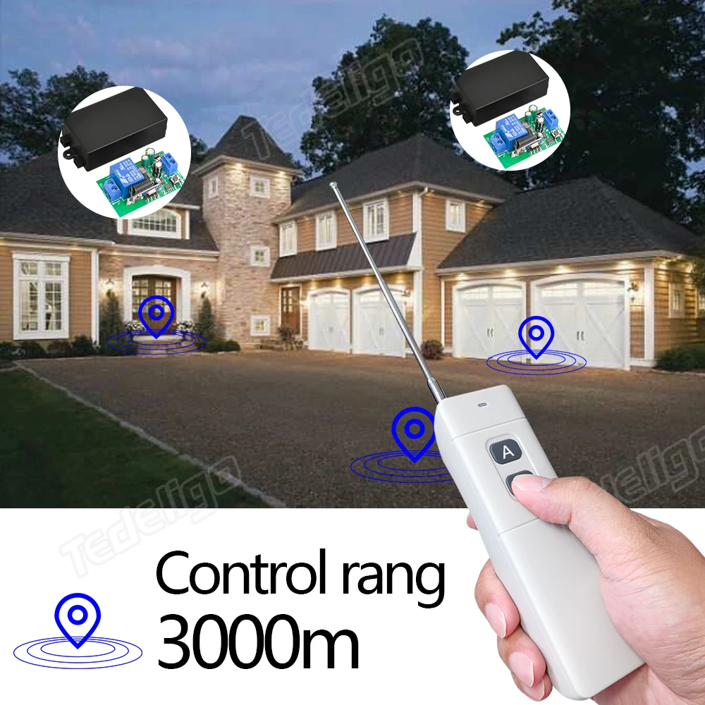 3000M Long Range Wireless Remote Control Switch 220V 1CH 433Mhz Relay Receiver with Transmitter Controller for Led Light Bulb