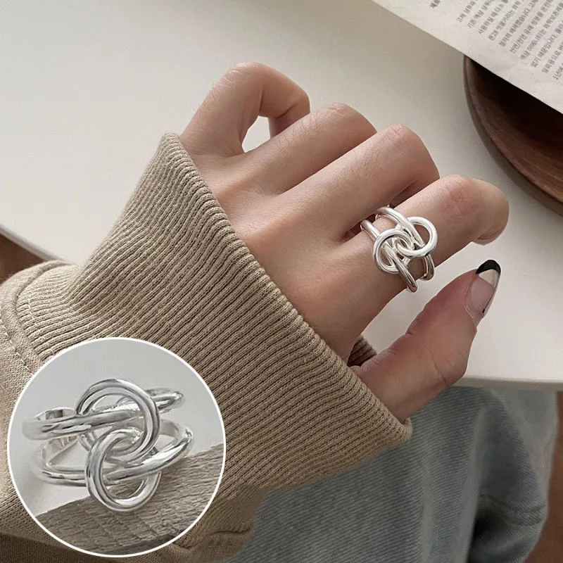 Women's Geometric Line Cross Wrap Open Ring, 925 Silver