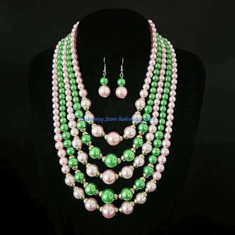 

573B Stylish Stacked Artificial Pearls Jewelry Set Modern Design Versatile Outfit Pairing