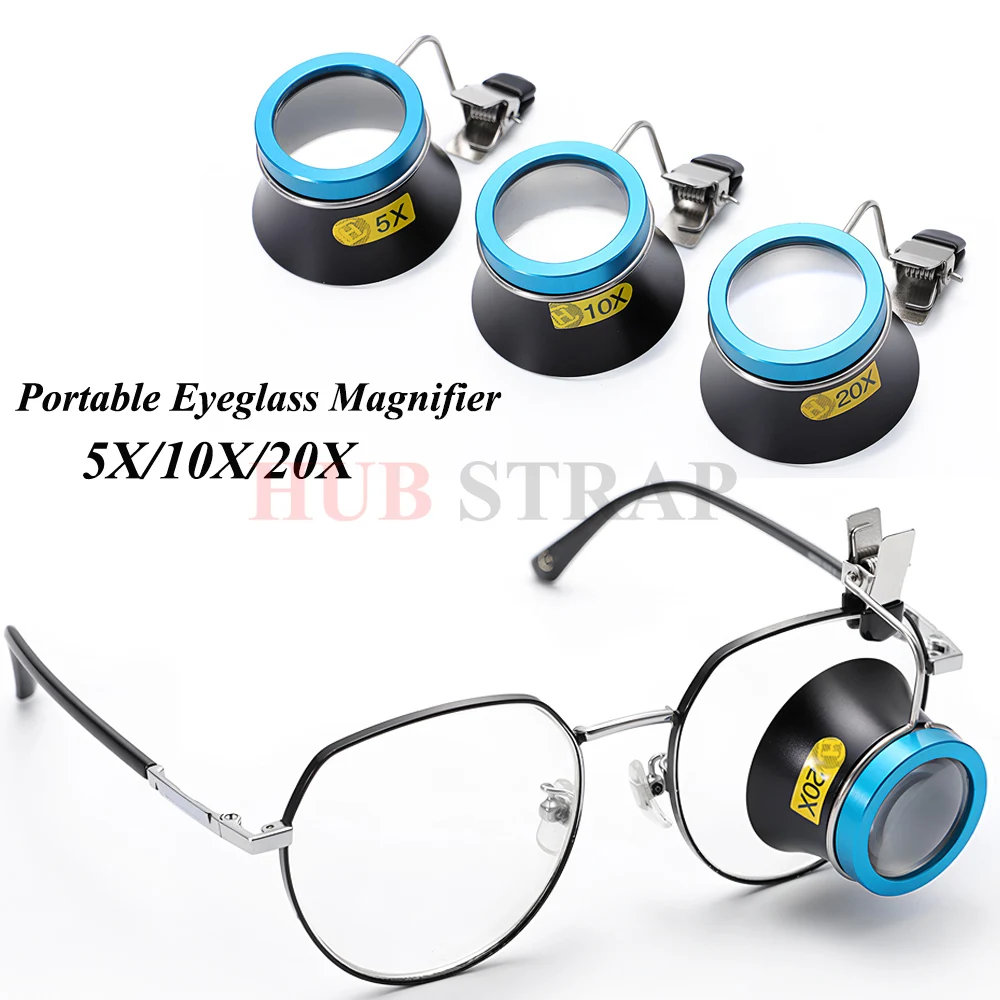 5X 10X 20X Eyeglass Magnifier Clip-On Eye Loupe Magnifying Lens Portable Eyepiece Process Operation for Watchmakers Repair Tool