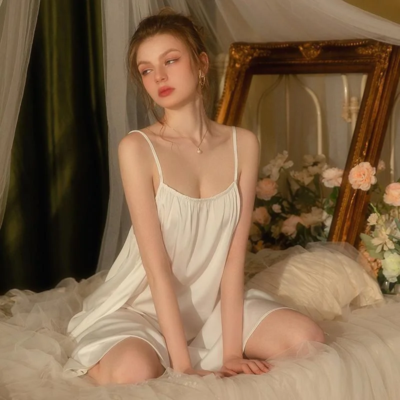 

150kg Plus Size Backless Satin Nightgown Women Halter Suspender Skirt Nightdress Summer Thin Sexy Loungewear Korean Home Clothes