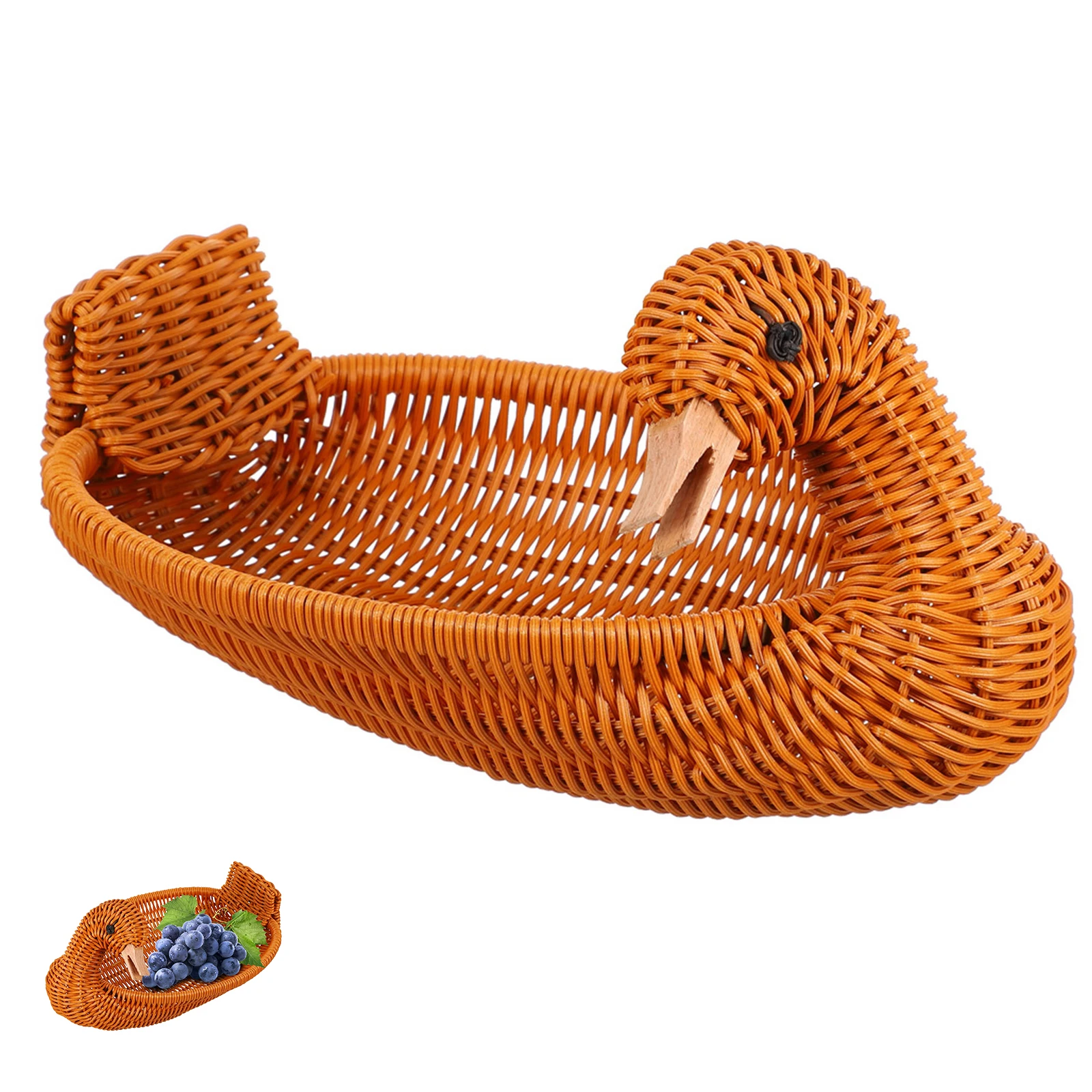 

Woven Duck Shape Basket Fruit Storage Snack Holder Decorative Food Organizer Multipurpose Kitchen Pantry Home Office Use