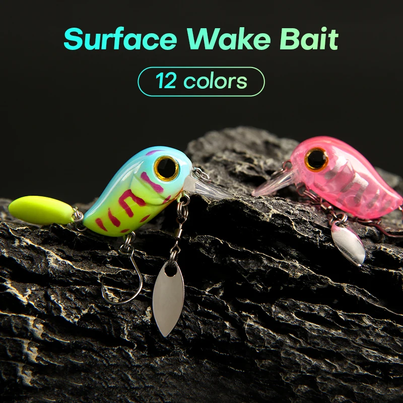 Floating Micro Crankbaits 30mm2g Artificial Surface Wake Bait Crank Wobbler Shallow Topwater Fishing Lures for Trout Bass