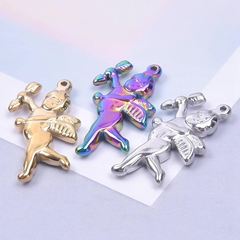 Cupid Angel Wings Pendants For Jewelry Making Supplies Cute Mix Stainless Steel Charm Breloques Acier Inoxydable Creation Bijoux