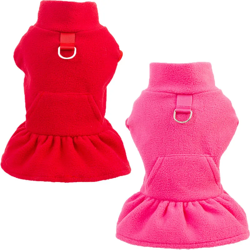 Fleece Dog Clothes Autumn Winter Pullovers Sleeveless Dress For Small Dogs Shih Tzu Poodle Chihuahua Puppy Dresses Coat Clothing
