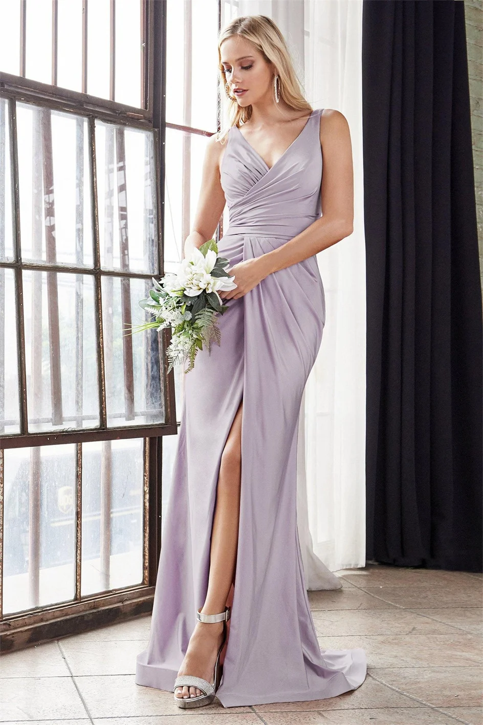 Shiyicey 2024Simple V-neck Sleeveless Marmiad Backless straps Floor-Length Evening Bridesmaid Dress Party Cocktail Reunion Dress