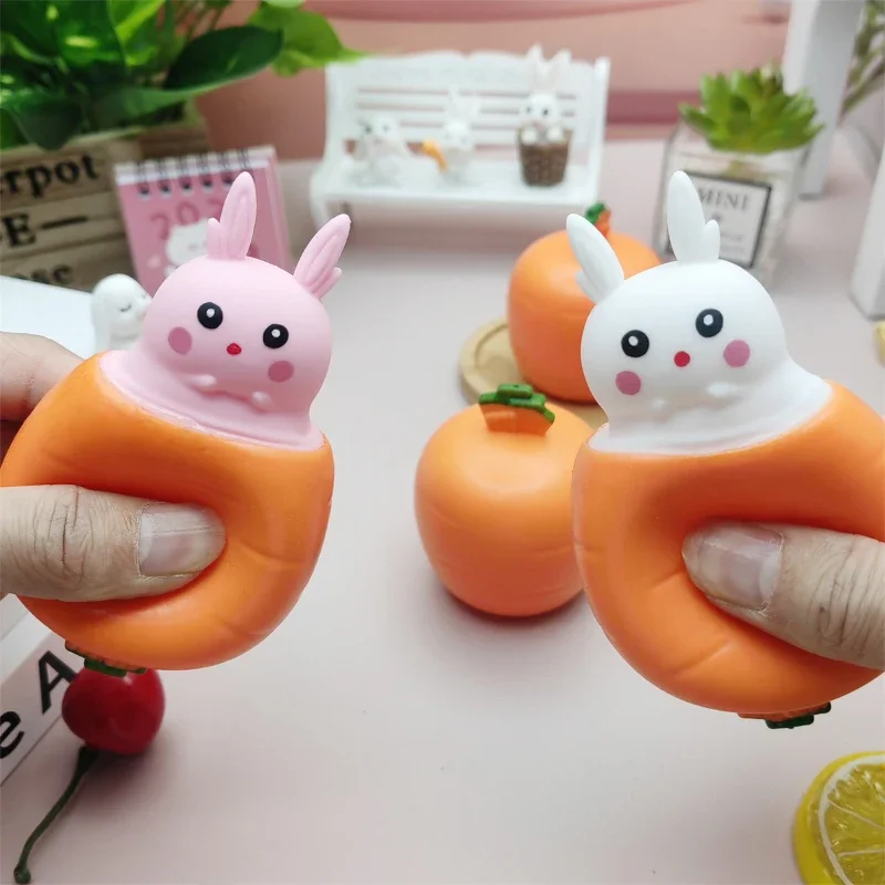 Squeeze Toys Carrot Rabbit Cup Fidget Toys Bunny Stress Relief Sensory Toys for Autistic Children Adult Anxiety ADHD Party Favor