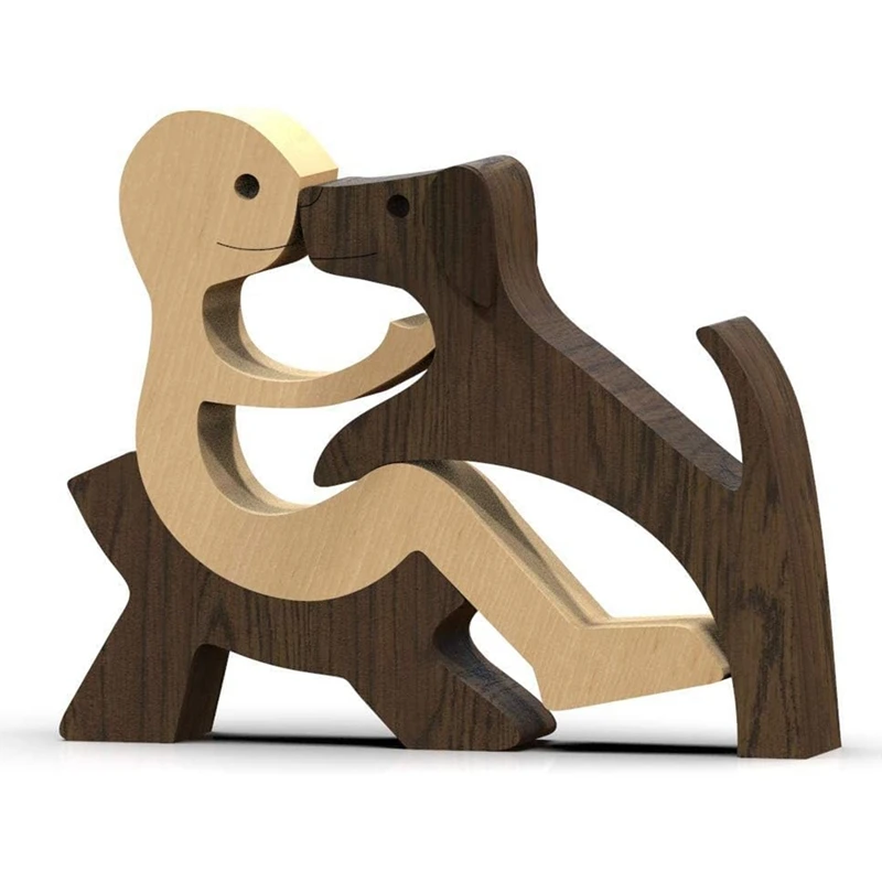 Statue en bois faite à la main, ornements de sculpture en bois de chiot, petite figurine artisanale en bois pour la maison, le bureau, le salon, facile à utiliser