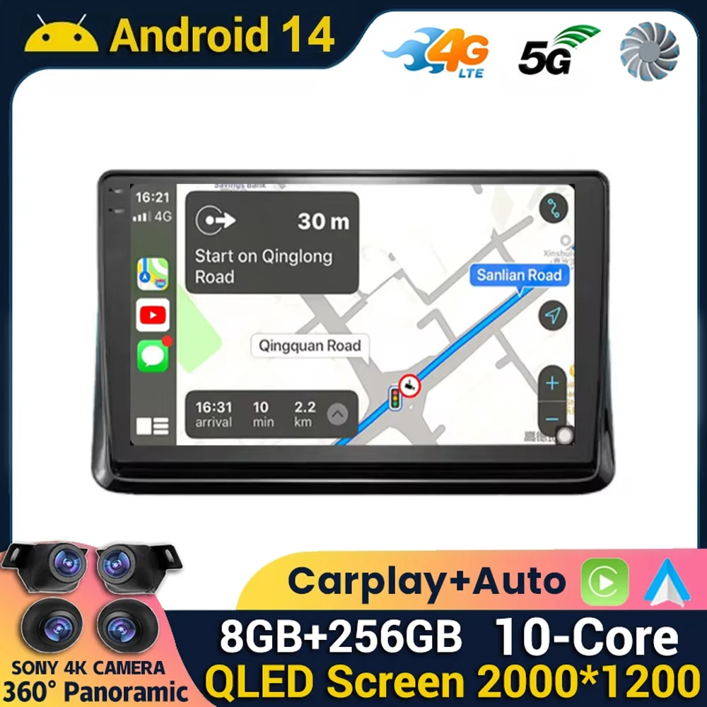 10 Inch Car Radio Android 14 For Toyota Noah R80 Esquire Voxy 2014 - 2020 GPS Multimedia Player Stereo CarPlay QLED No 2din DVD