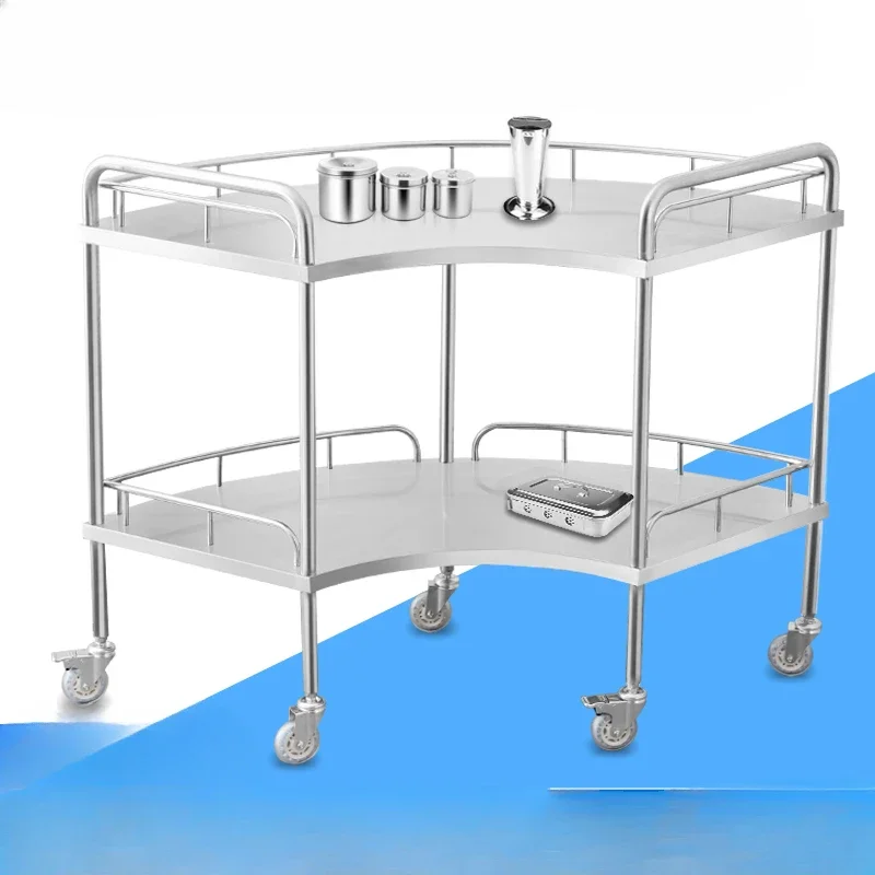 Dental fan-shaped operating room instrument cart, medical stainless steel treatment cart, disposal of implant curved handcart