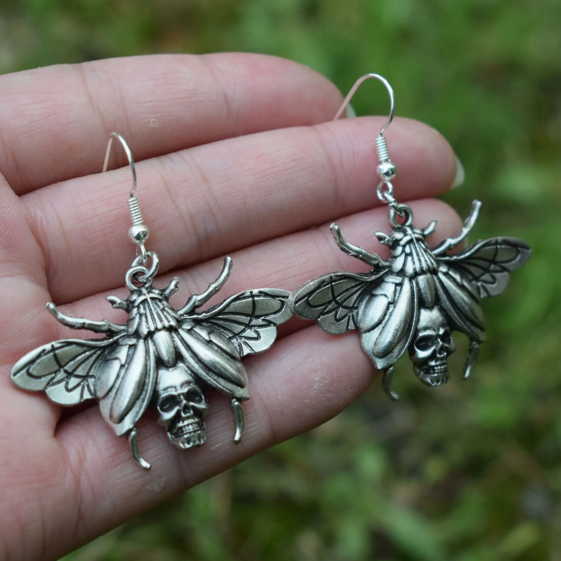 Skull Insect Earrings, Gothic Jewelry, Vintage, Alternative, Witch, Pagan, Punk, Insect, Beetle, Death Moth, Earrings For Women