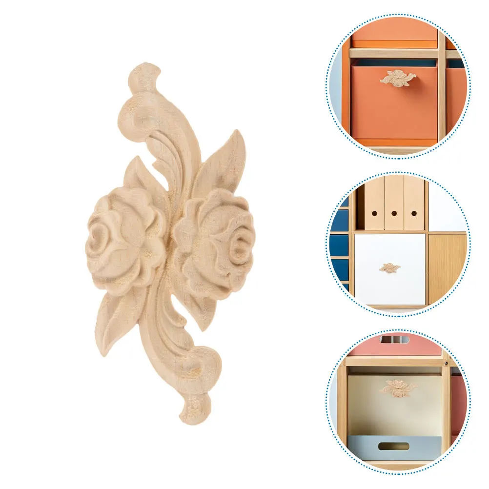 

2Pcs Unpainted Solid Wood Rose Appliques Carved Furniture Decoration Cabinet Door Bed Wall Onlays Appliques for Furniture