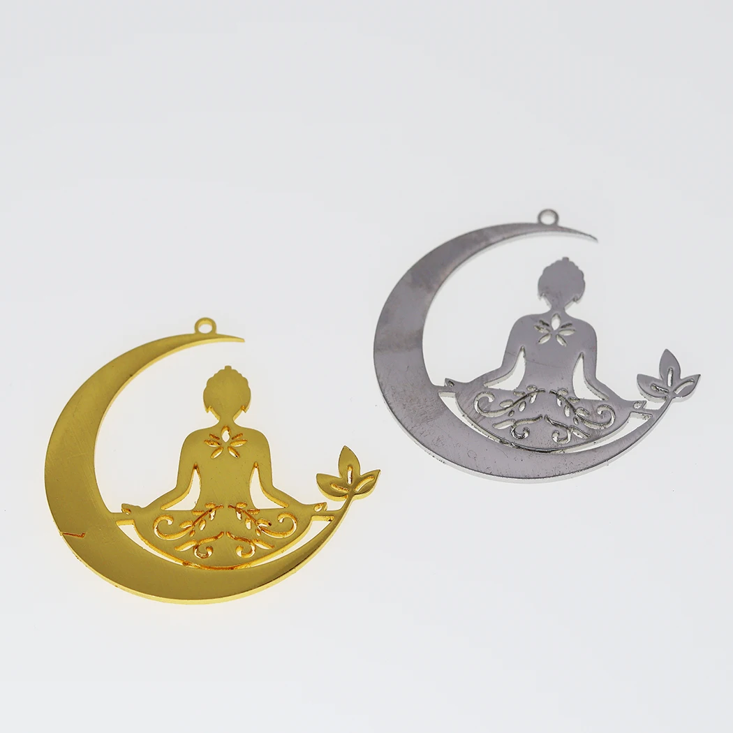 5PCS DIY Stainless Steel Yoga Meditation Charm Pendant Necklace For Women Amulet Jewelry Crescent Moon