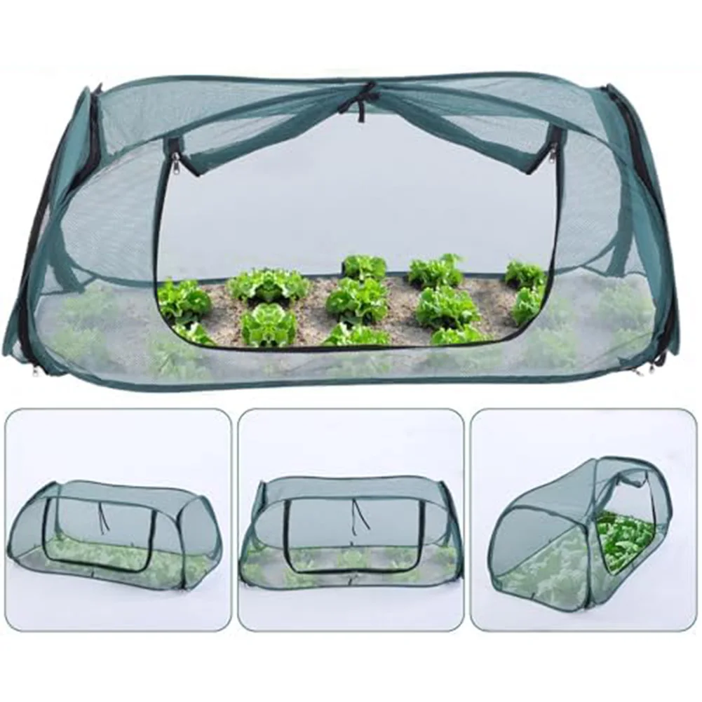 PVC and Mesh Garden Cover for Raised Beds with dual zipper vents and tool setup for fast and easy installation