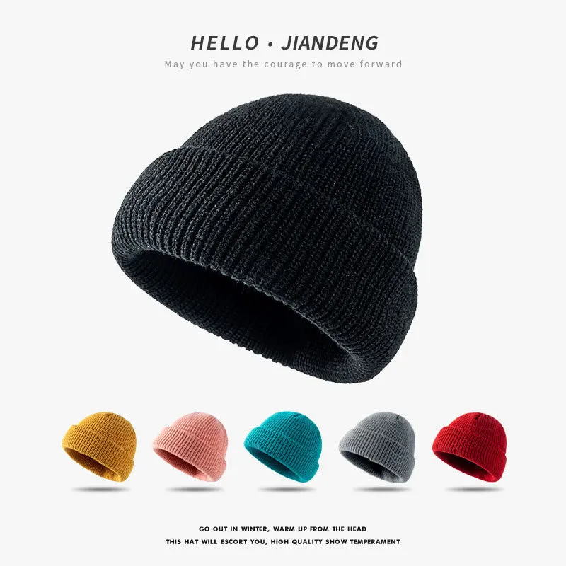 Autumn and winter solid color warm knitted hat women's  outdoor sports travel light board ear protection cold couple wool hat