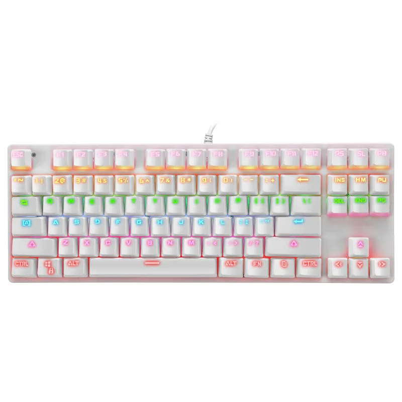 New Real Mechanical 87 Key Green Axis Wired Keyboard  For Computer Notebook External Office E-games 9 Kinds of RGB Lights