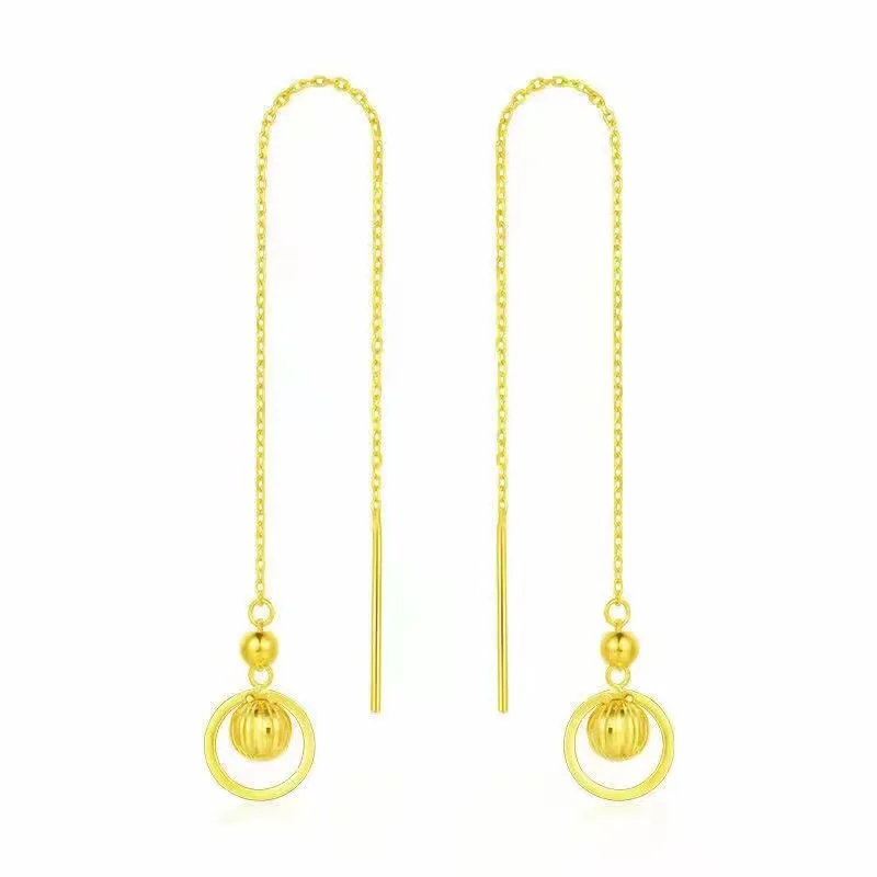 High-quality 24K gold 999 ear wire womens niche design temperament AU750 earrings high-end earrings