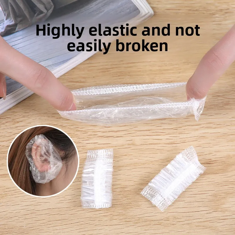 

100Pcs Set Multi-Purpose Disposable Waterproof Ear Covers Clear Plastic Earmuff Elastic Caps for Shower Hair Dye Protection Ear