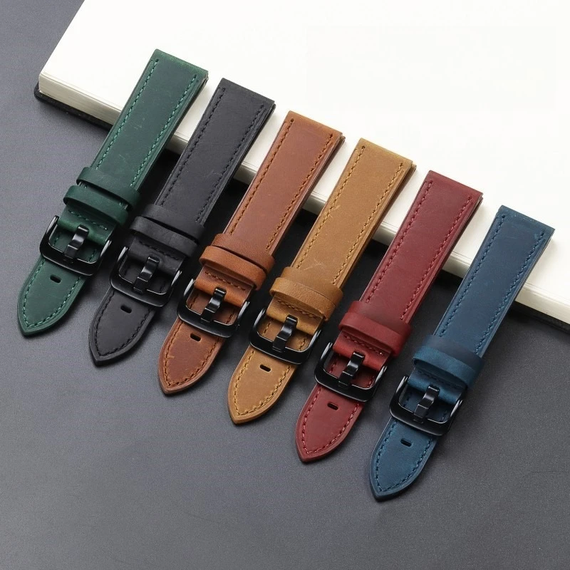New Vintage Crazy Horse Frosted Genuine Leather Watch Band 20mm 22mm For Samsung Smart Watch