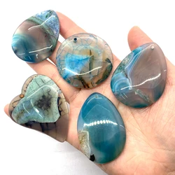 5pcs/pack Natural Onyx Charm Blue Sea Pattern Agate Pendant Hole Color Sliced Quartz DIY Jewelry Necklace Earring Accessories