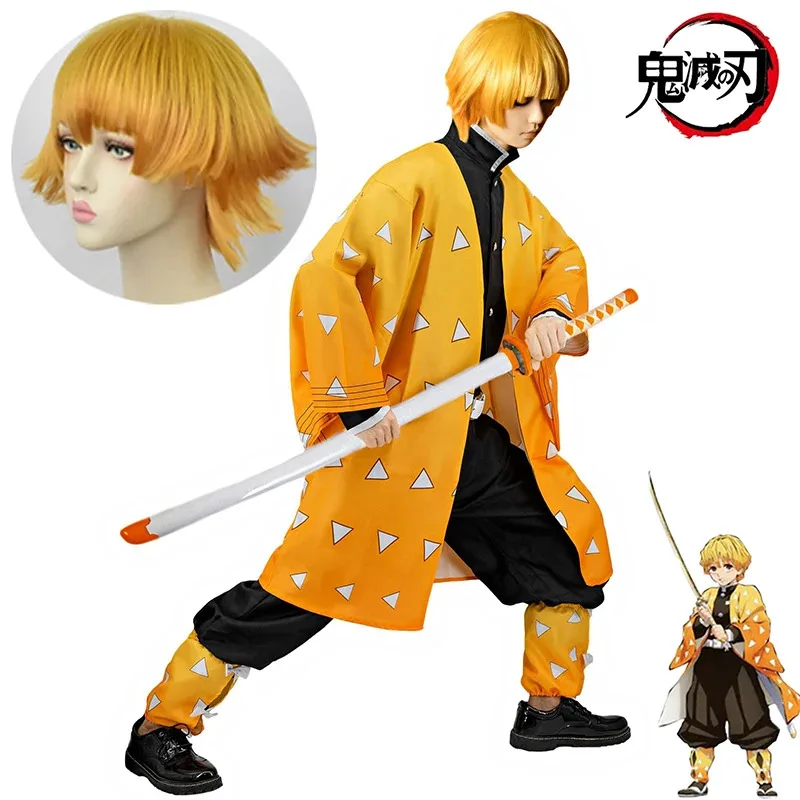 Костюм для косплея Agatsuma Zenitsu, аниме Demon Slayer, кимоно, вечерние форма, Kimetsu no Yaiba, одежда для охотника дьявола для детей и взрослых