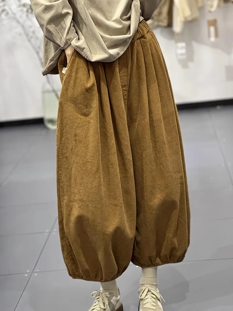 

Женские вельветовые брюки-фонарики больших размеров в стиле ретро, весенние, с эластичным поясом, свободного кроя, повседневные, укороченные (7/8)