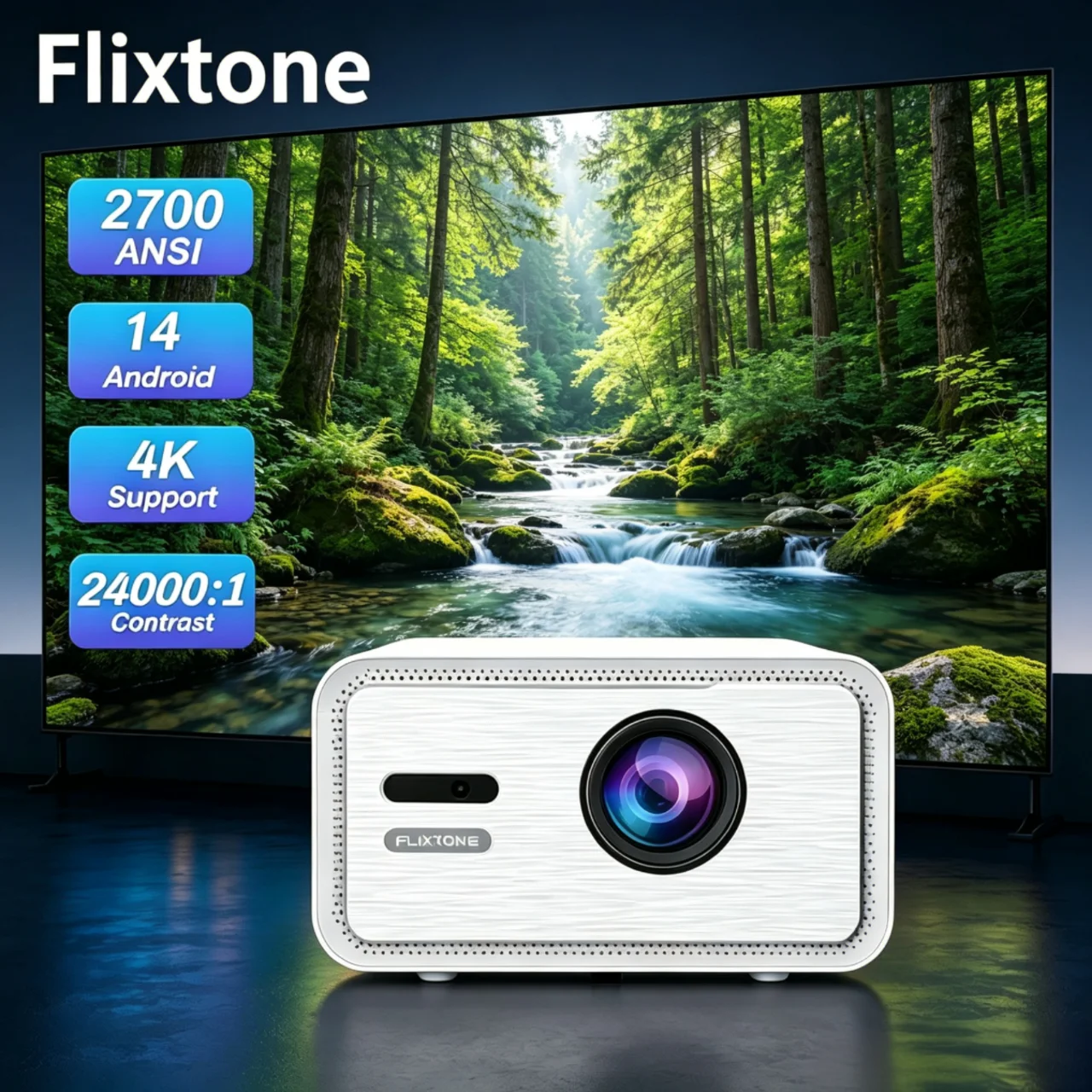 

Flixtone D9W MINI Pro Android 14 Projector 2700 ANSI Full HD 1080P 4k Movie Projector Beam Smart TV Video LED Home Theater
