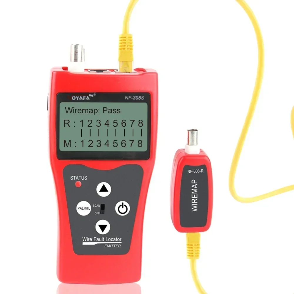 NF-308 Network Cable Tester LCD Wire Fault Locator Red Color with USB RJ45 RJ11 BNC LAN Measurement Tool for Network Monitoring