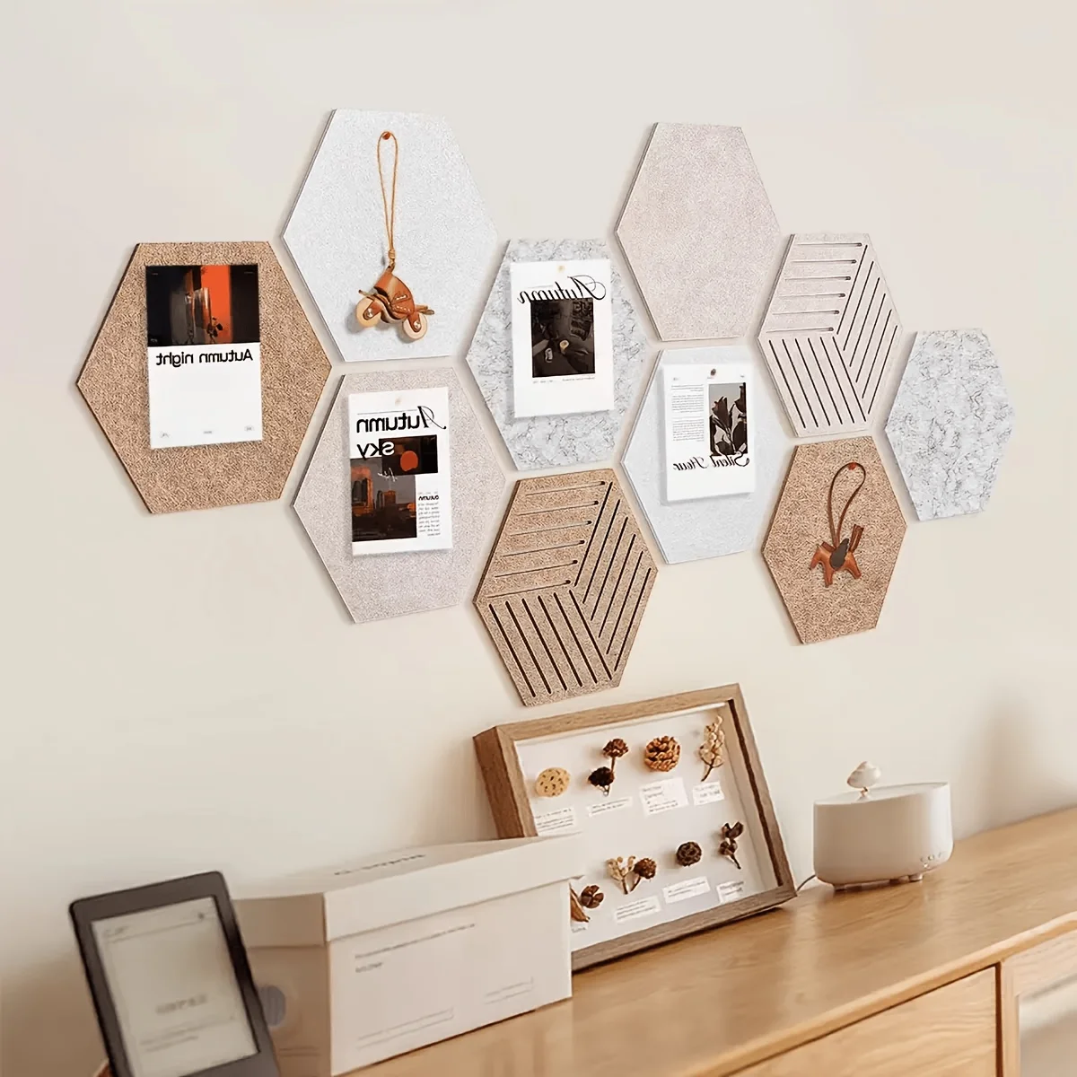 Image of 10 Stück DIY Sechseckige Filz-Wandaufkleber Filz-Pinnwand Selbstklebende Wanddekoration Dekorative Nadelwand