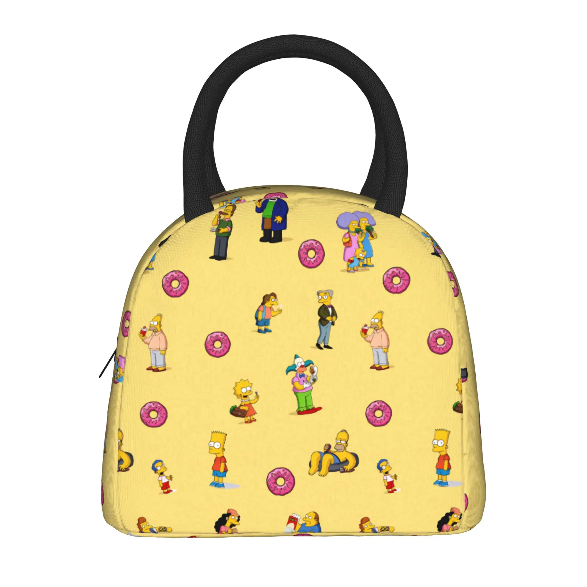 S-Simpsons Happy Family Scene Lunch Bag  Aesthetic Lunch Box For Child Picnic Portable Cooler Bag Oxford Print Tote Food Bags