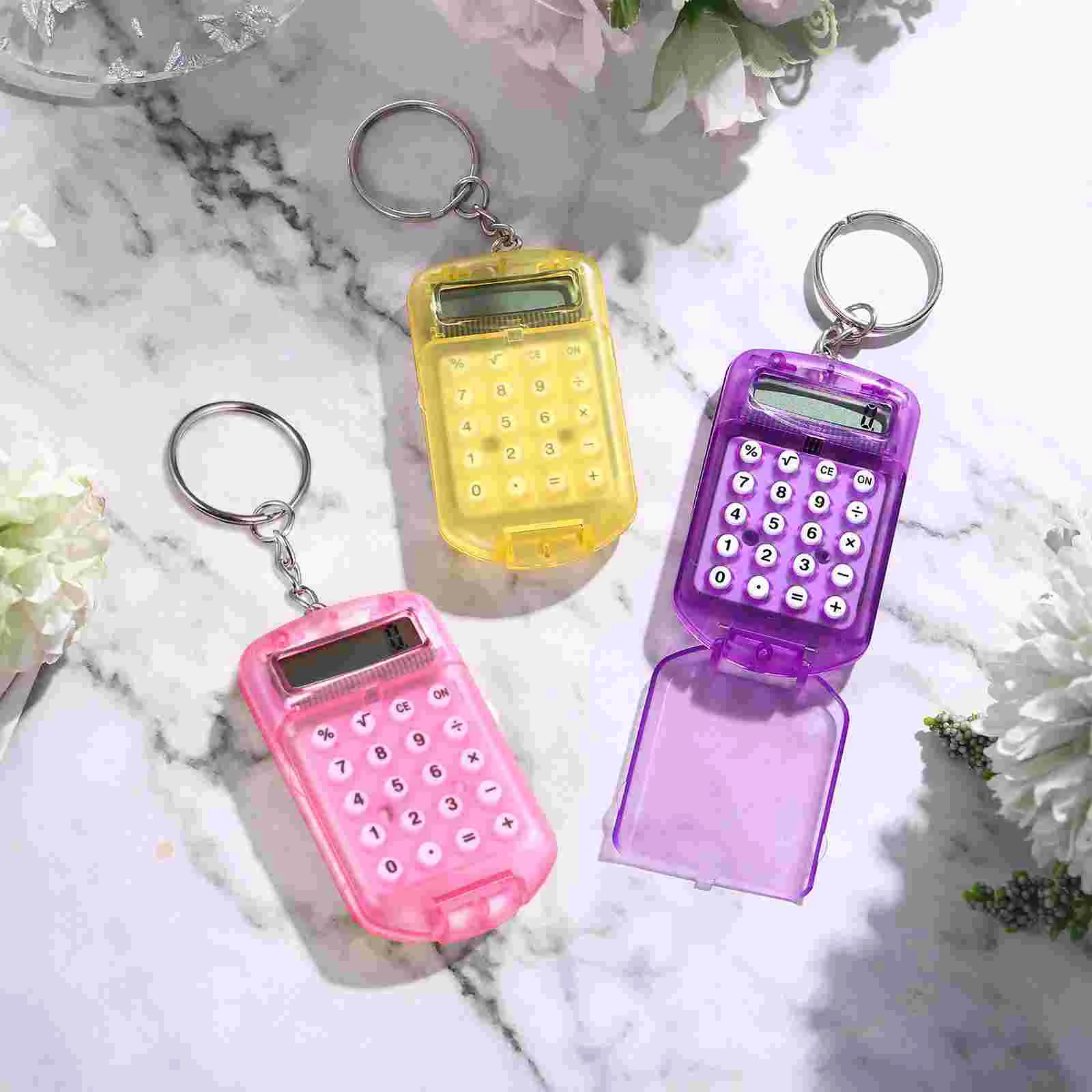 3 Pcs Portable Electronic Calculator Key Lanyard Desktop Mini Students Pocket Keychain Nurse Lanyards