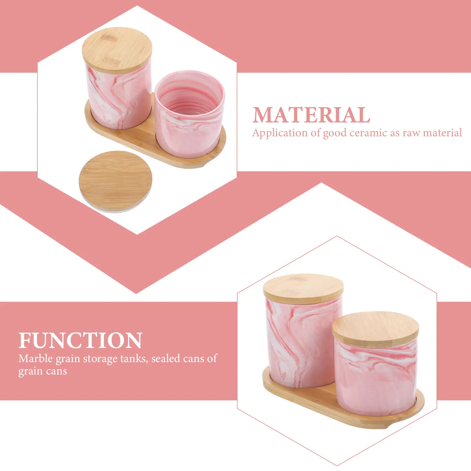 1 set Marble Airtight Jar Ceramic Canisters 2 Pieces Pink Silicone Decor Rice Container Kitchen Accessories Storage Tin
