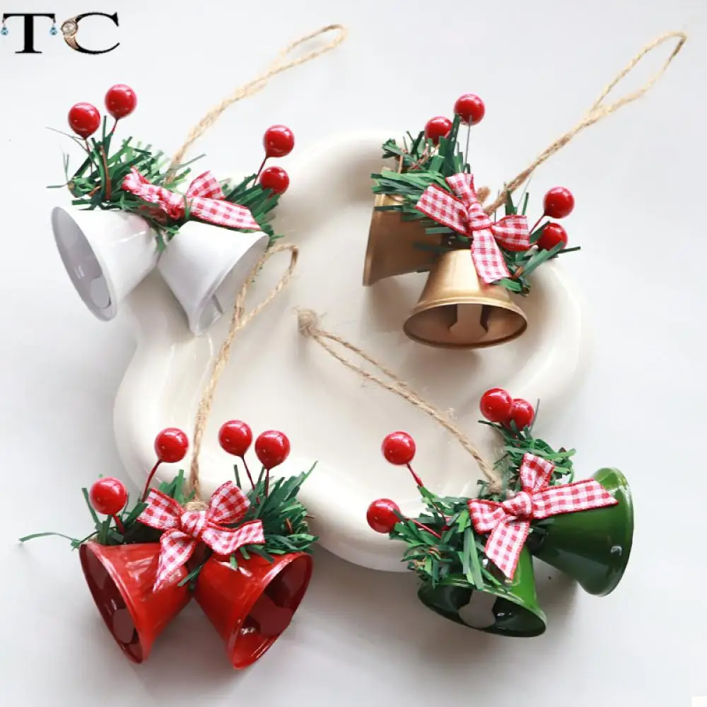 12PC Christmas Double Bells Hanging Ornament Jewelry Shop Window Display Decor Embellishmet Jewellery Store Holiday Decoration