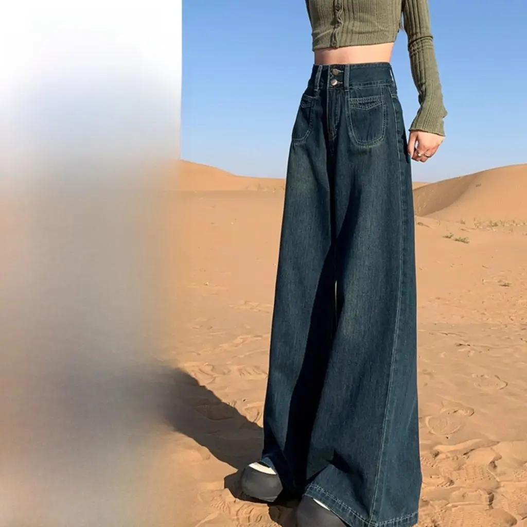

Retro Hong Kong Style High Waist Wide Leg Jeans for Women Slimming Straight Tube Mop Pants Loose Fit Spring Summer