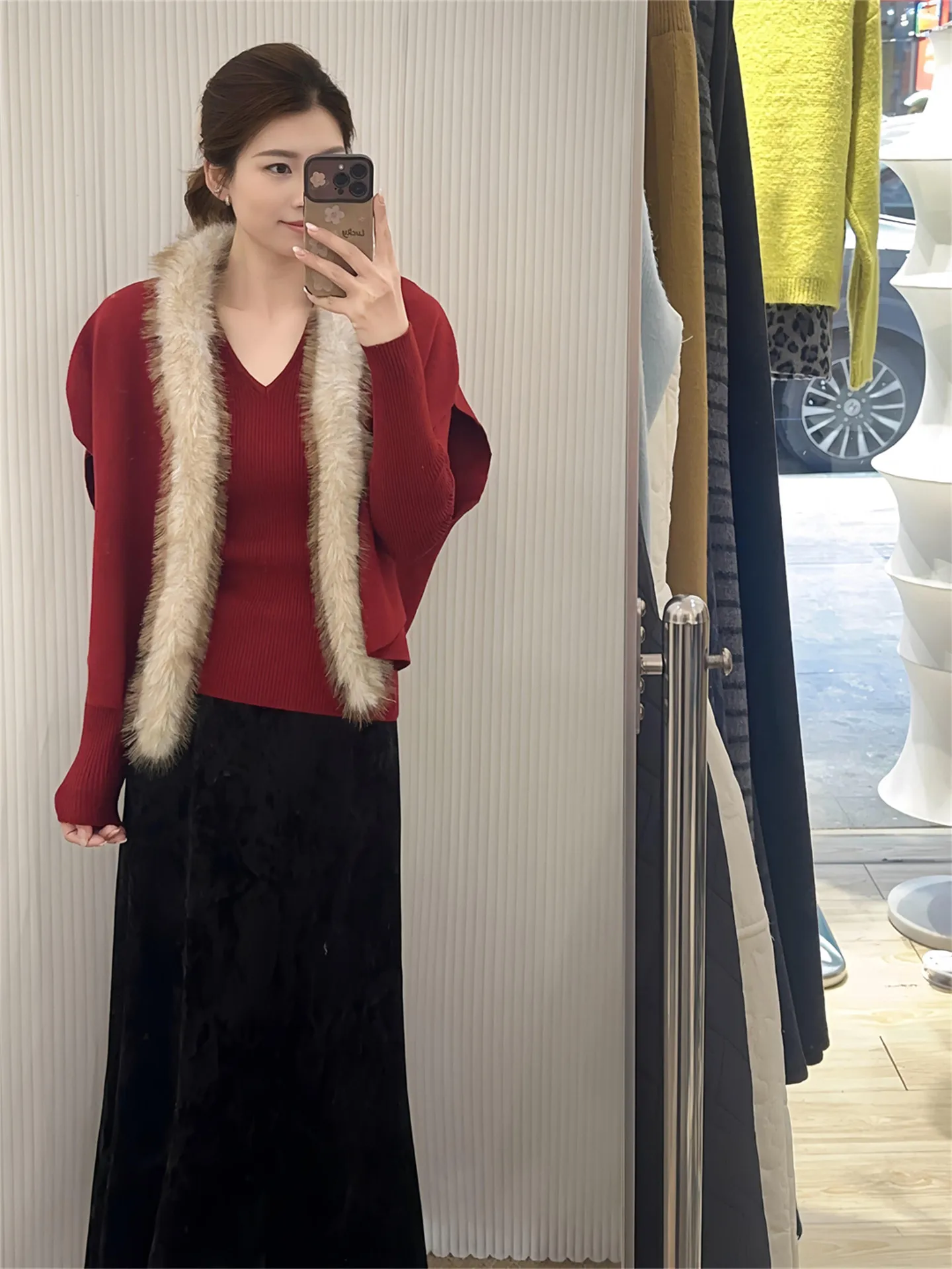 

Корейский повседневный вязаный комплект: пальто и шарф для женщин, модный весенний костюм-двойка для встреч на Новый год