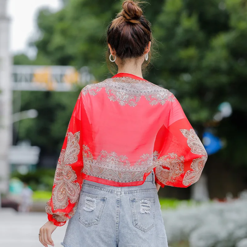 Summer Chiffon Print Shawl: Multi-Use, UV Protection for Outdoor Riding & Sleeves.