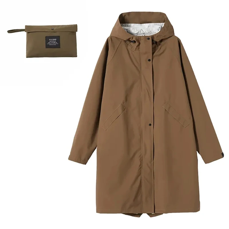 Raincoat Women Men Long Rain Coat Jacket Zip 2 Pockets Waterproof Coating Inside