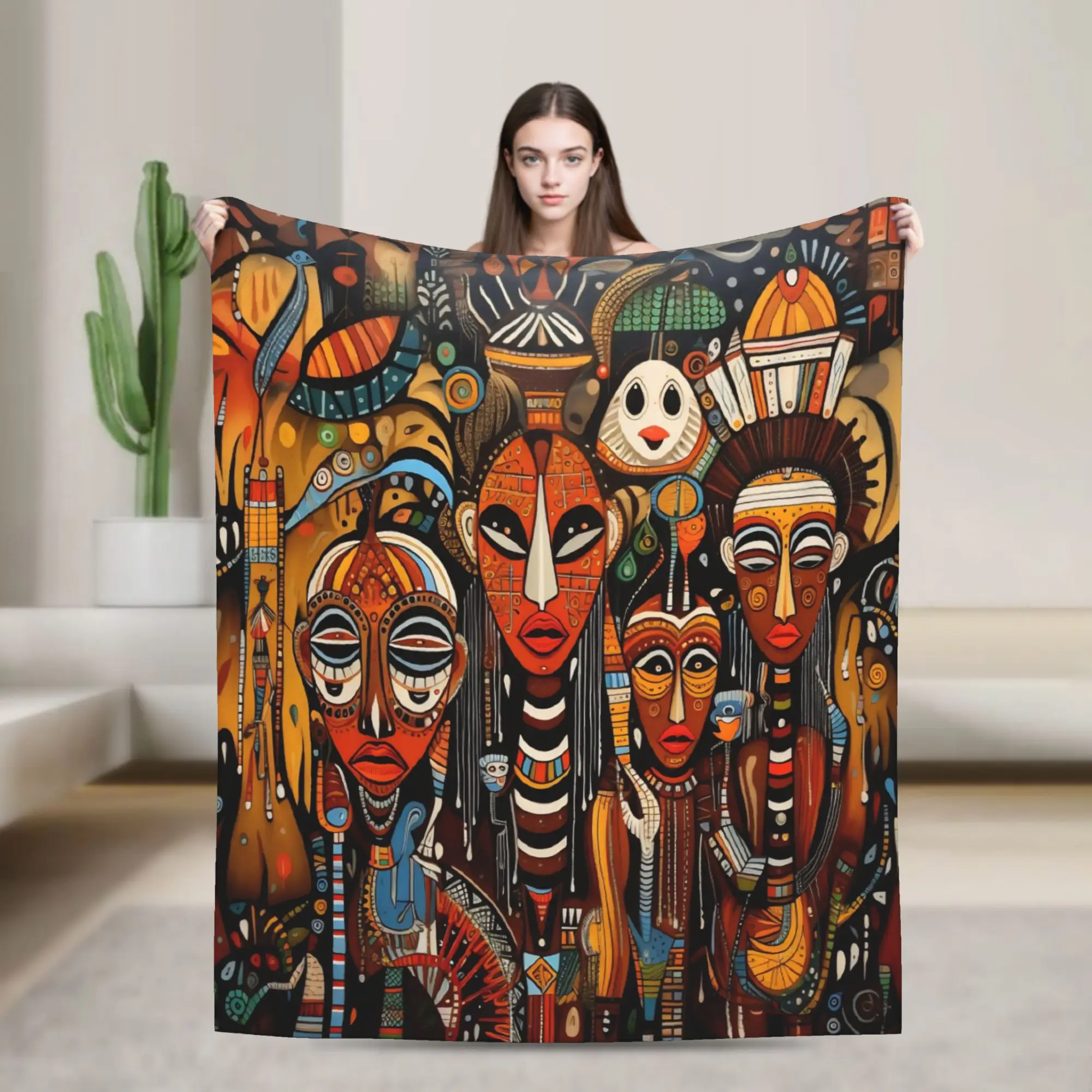 Super Soft ART African Ethnic-Style Throw Blanket Premium Fleece Flannel Lightweight  Bed Blanket Cozy Fluffy Blankets