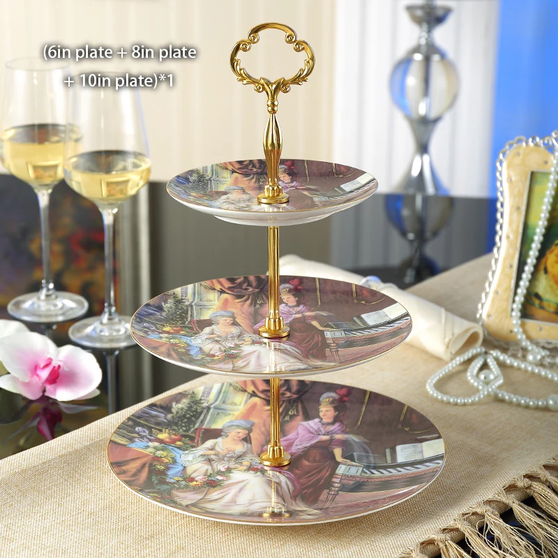Pastoral Bone China Fruit Plates Set Cake Stand Plate Buffet Snack Dishes Candy Dish Bread Ceramic Tray British Tableware Decor image 3