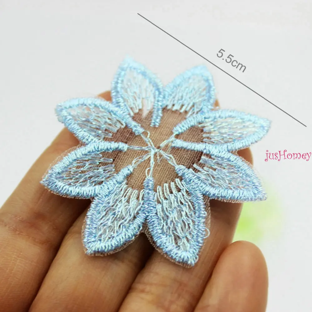 40PCS/lot Embroidery Lace Eight Petals Flower Appliques 5.5cm Translucent Single layer for Party Decor,Garment Embellishment